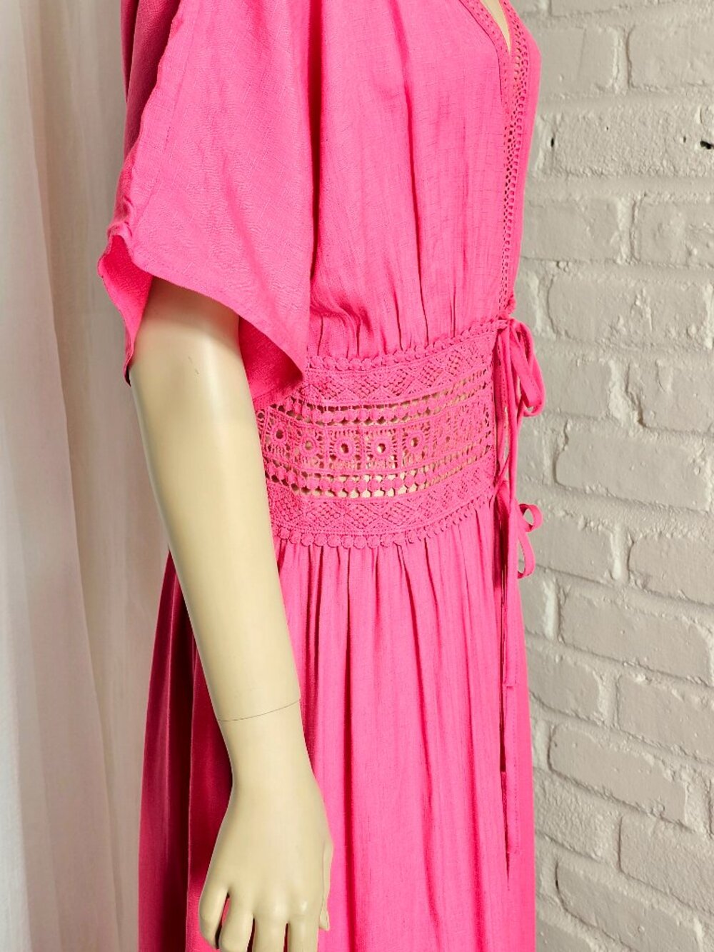 Petal Roz Snooki Shop NWT Pink Maxi Wrap Dress Cover Up Crochet Waist L - Picture 6 of 14
